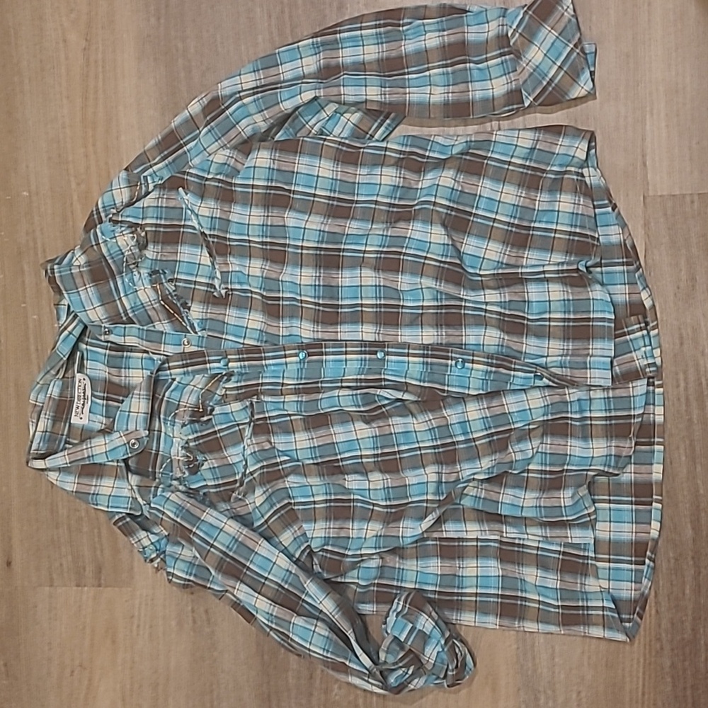 Blue/Brown Western Button Down 2x